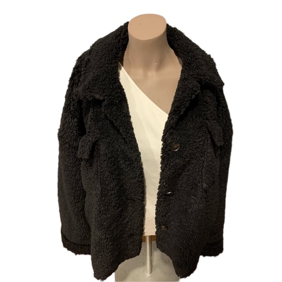 NWT Banana Republic Cropped Sherpa Trucker Jacket in Black - Picture 4 of 14
